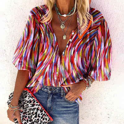 Women's Printed Boho Long Sleeve Tunic Blouse