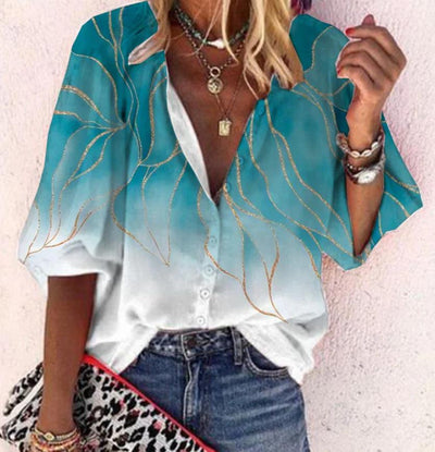 Women's Printed Boho Long Sleeve Tunic Blouse