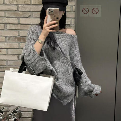 Women’s Oversized Sweater – Chunky Knit – Off-Shoulder – Long Sleeve Casual Fit