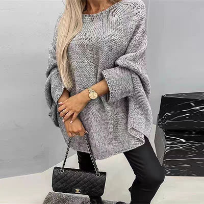 Women’s Knit Cape Sweater – Oversized Fit – Chunky Wool Blend – Batwing Sleeves