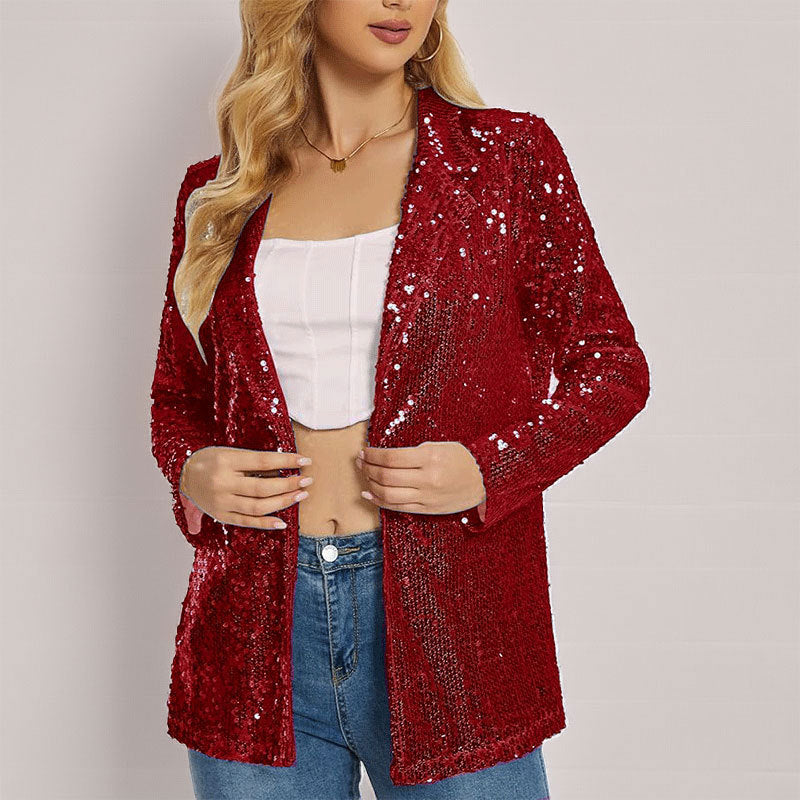 Women’s Blazer – Sequin Embellished – Tailored Fit – Open Front – Full Sleeve