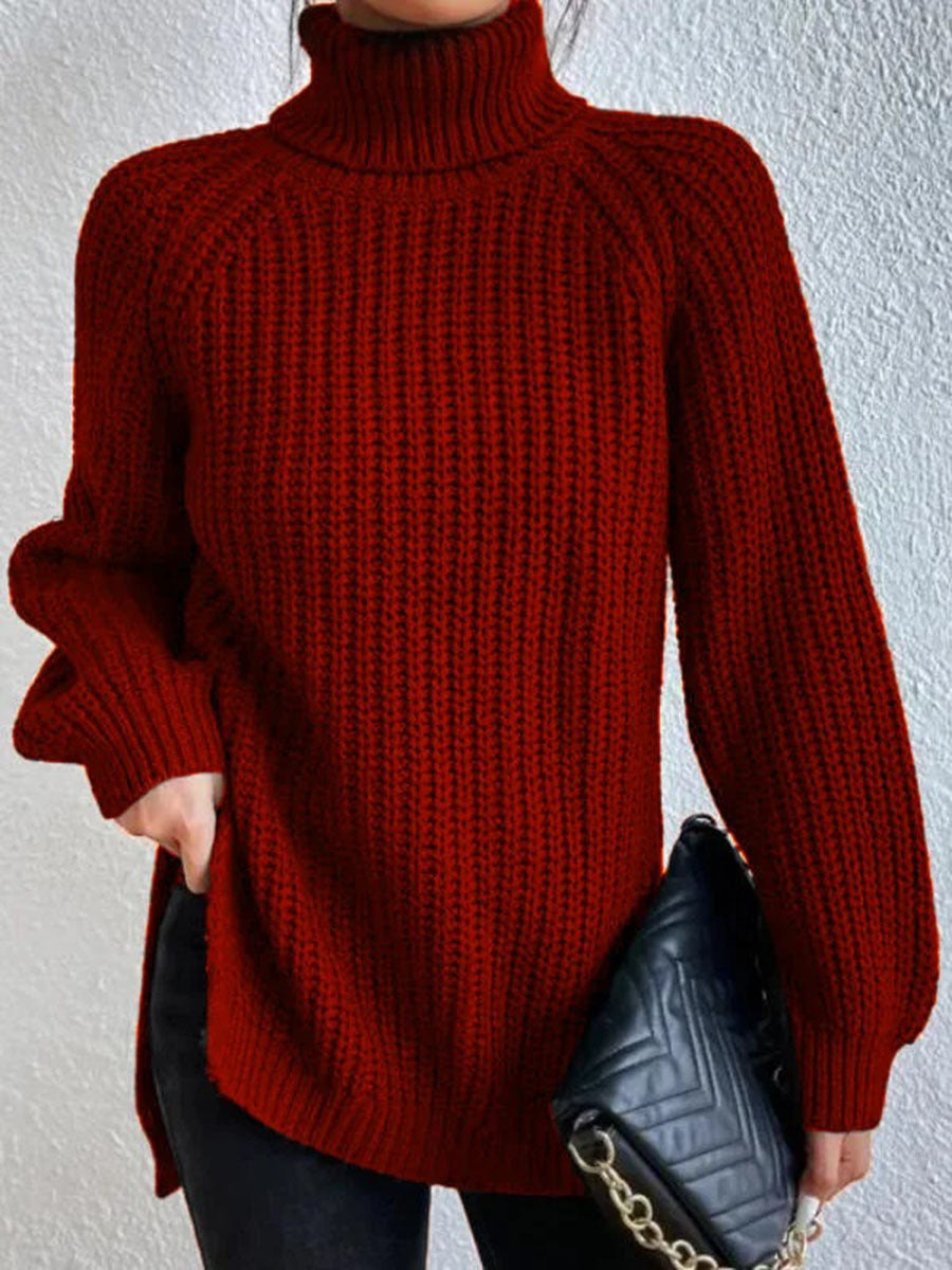 Grace | Full Size Turtle Ribbed Knit Slit Sweater