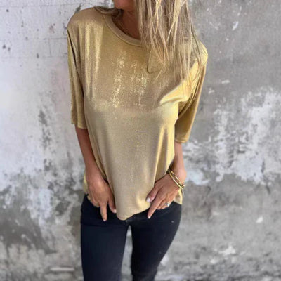 Women’s Blouse – Relaxed Fit – Shimmer Finish – Short Sleeve – Breathable Blend