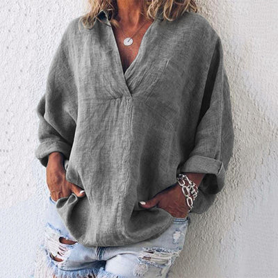 Women’s Blouse – Oversized Fit – V-Neck – Long Sleeve