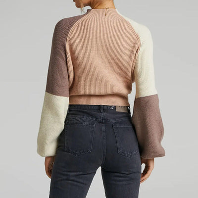 Women’s Pullover Sweater – Oversized Fit – Ribbed Knit – Mock Neck – Bell Sleeves