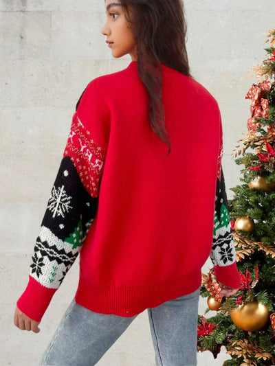 Women’s Sweater – Wool Blend – Loose Fit – Round Neck – Festive Knit Pattern