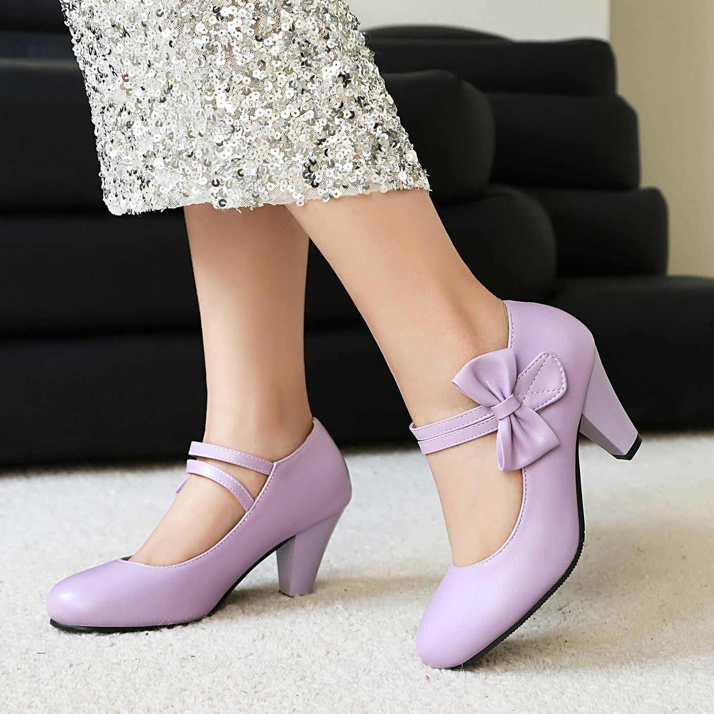 Women’s High Heel Shoes – Dual Strap – Bow Detail – Pointed Toe – Elegant Fit