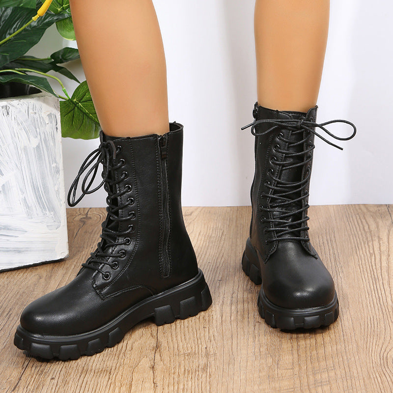 Willow | Mid-Calf Boots – Lace-Up with Side Zip