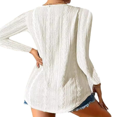 Ottilie | Button Detail Long Sleeve Top - Casual V-Neck