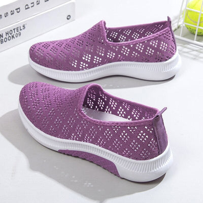 Women's Slip-On Shoes - Breathable Knit Upper - Lightweight Rubber Sole - Casual Comfort