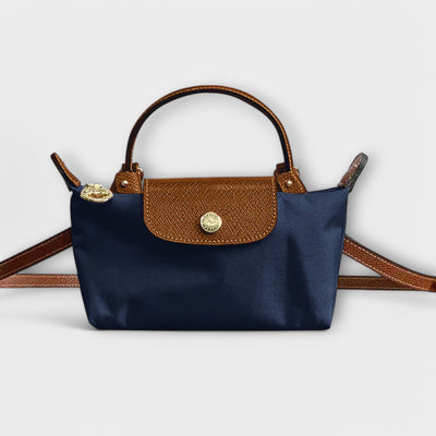 Two Tone Navy Brown Leather Shoulder Bag Limited Edition