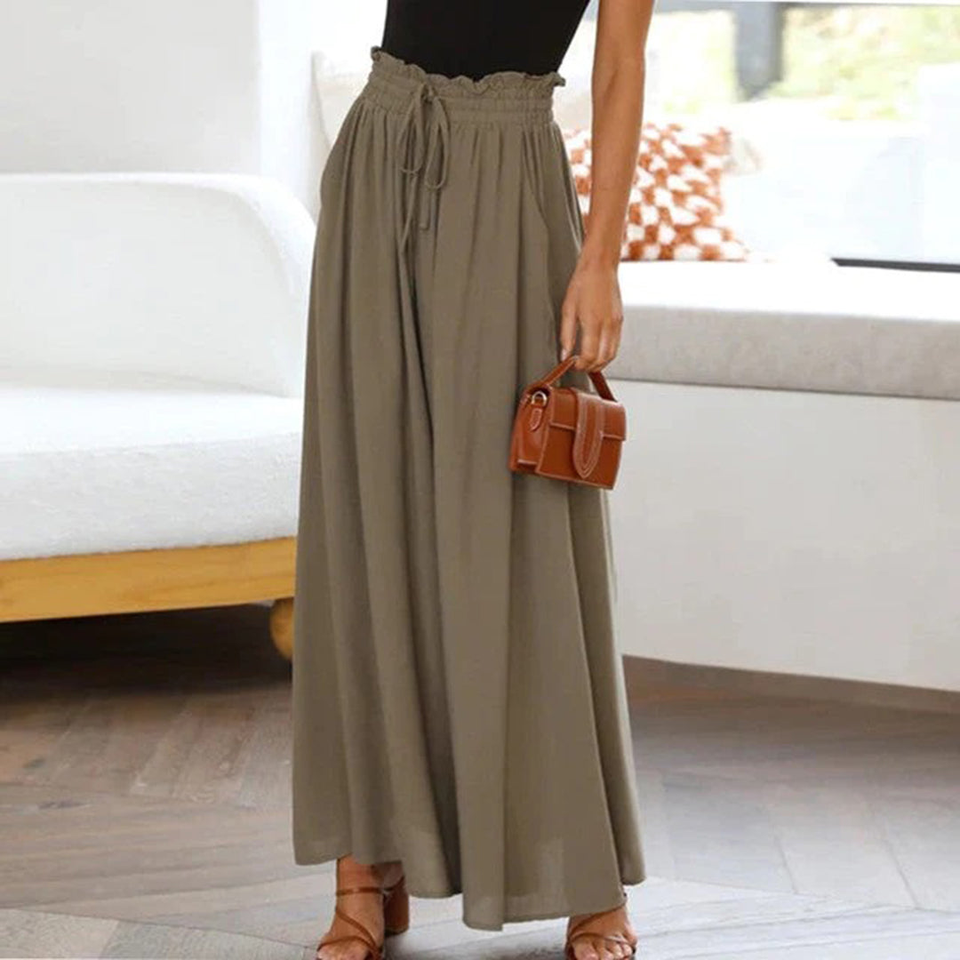 Women's Maxi Skirt - High Waist - Elastic Drawstring - Lightweight Flowing Design with Pockets