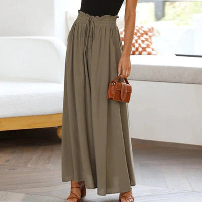 Women's Maxi Skirt - High Waist - Elastic Drawstring - Lightweight Flowing Design with Pockets