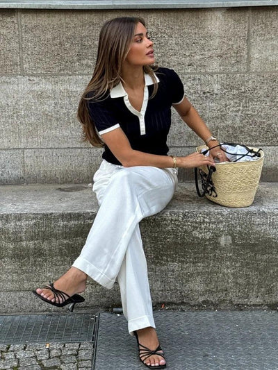 Esme | Knitted Polo Shirt - Fitted Buttoned Placket