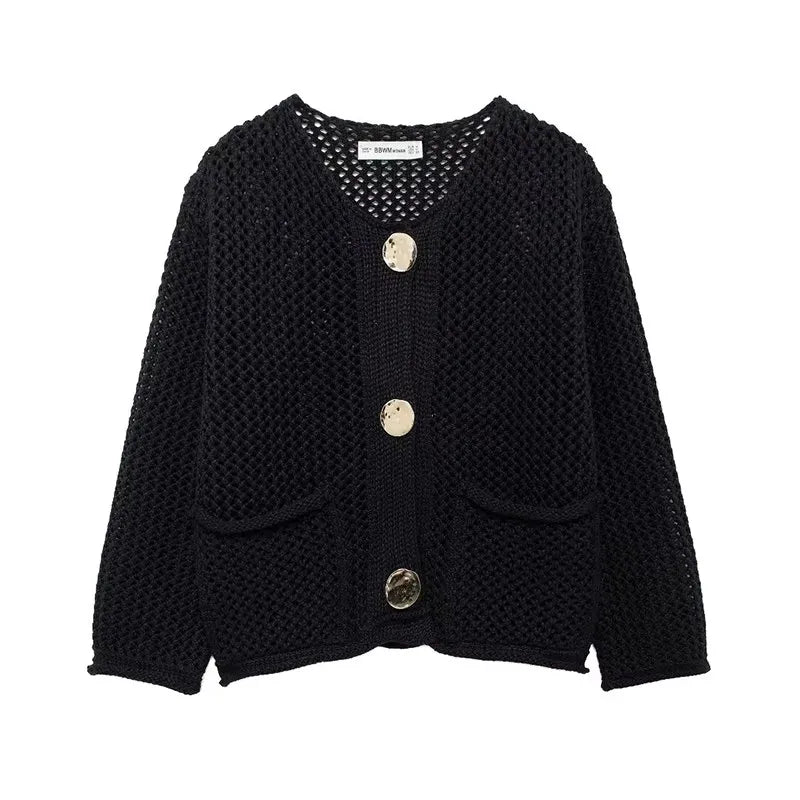Zara | Mesh-Knit Cardigan With Front Pockets