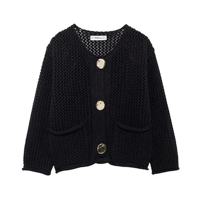 Zara | Mesh-Knit Cardigan With Front Pockets