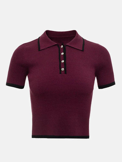 Thea | Knitted Polo Shirt - Ribbed Stretch Fabric