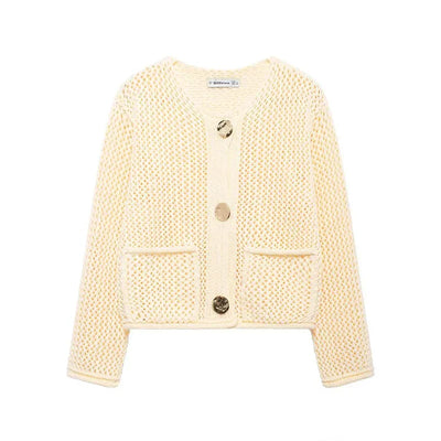 Zara | Mesh-Knit Cardigan With Front Pockets