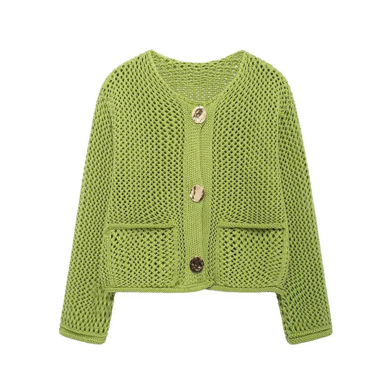 Zara | Mesh-Knit Cardigan With Front Pockets