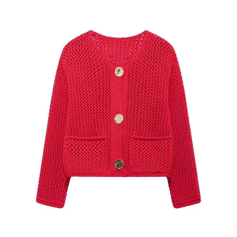 Zara | Mesh-Knit Cardigan With Front Pockets