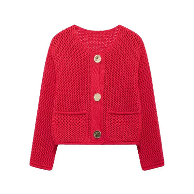 Zara | Mesh-Knit Cardigan With Front Pockets