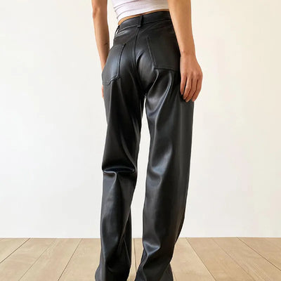 Women's Faux Leather Trousers - High Waisted - Wide Leg - Chic & Modern Fit