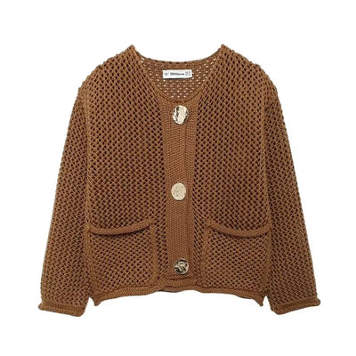 Zara | Mesh-Knit Cardigan With Front Pockets