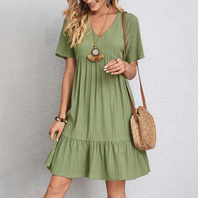 Monroe™ V-neck Short Sleeved Pleated Dress