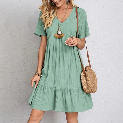 Monroe™ V-neck Short Sleeved Pleated Dress