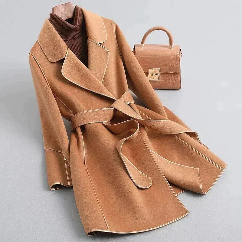 Women’s Trench Coat – Tailored Fit – Belted Waist – Luxury Fabric – Mid Length