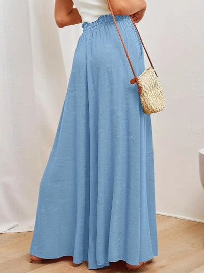 Women's Palazzo Trousers - High Waist - Wide Leg - Elastic Drawstring - Full Length