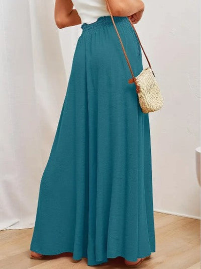 Women's Palazzo Trousers - High Waist - Wide Leg - Elastic Drawstring - Full Length
