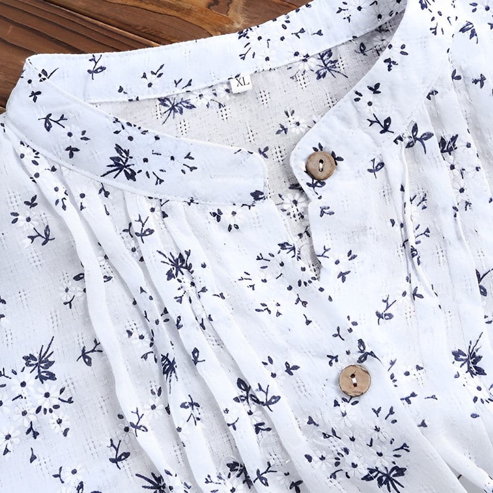 Women’s Blouse – Relaxed Fit – V-Neck – Button Front – Floral Print – Breathable Blend