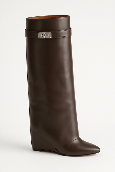 Muriel | Shark Lock Knee-High Leather Boots