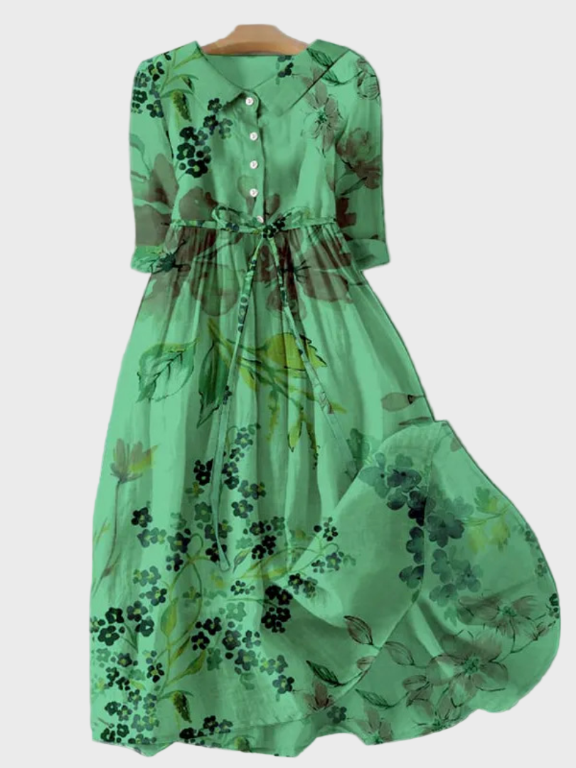 Addison | Viridian Dress With Spectacularly Florals