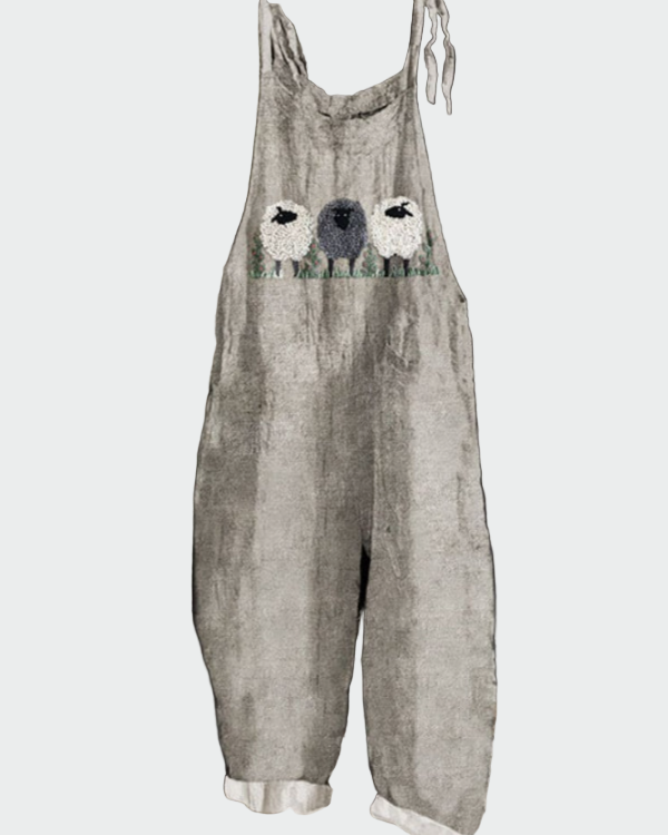Beauchampington Retro Grey Lambs Embroidered Jumpsuit