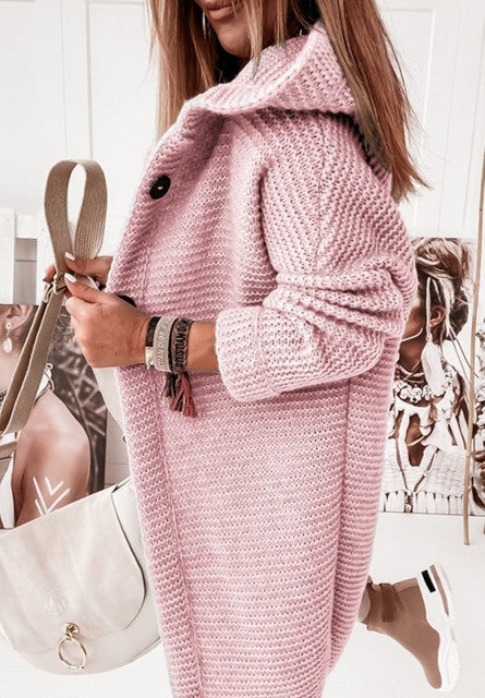Knitted Hoodie Cardigan with Buttons | Warm Winter Long-Sleeve Sweater Coat