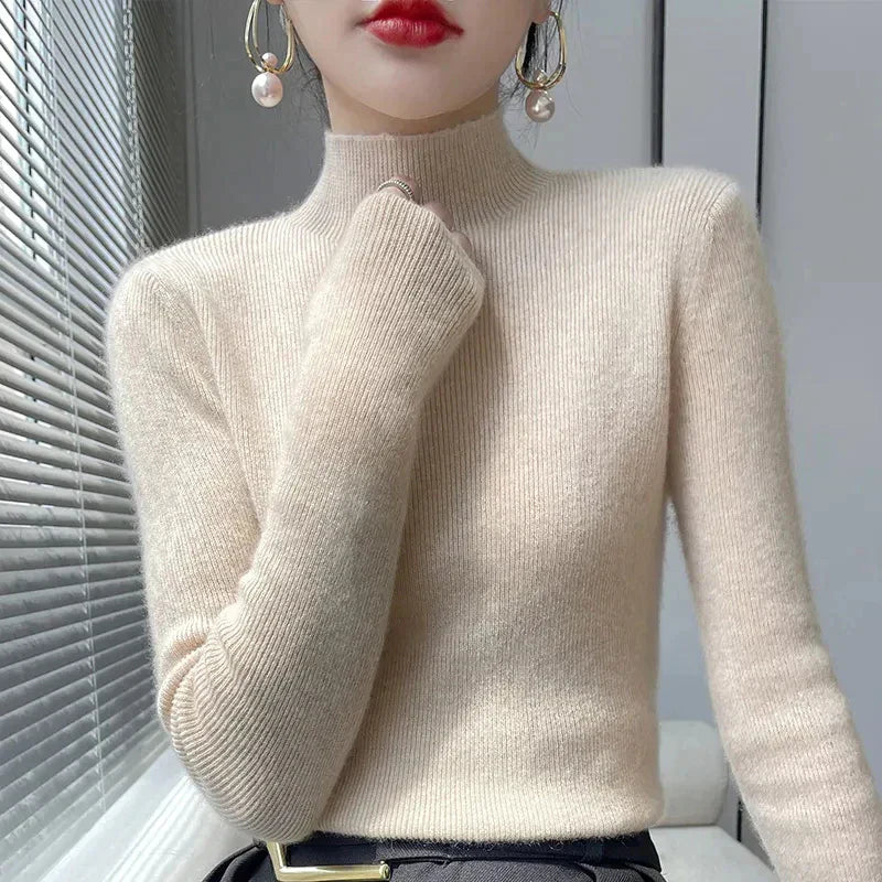 Alice | Knit Sweater With Half Turtleneck and Long Sleeves