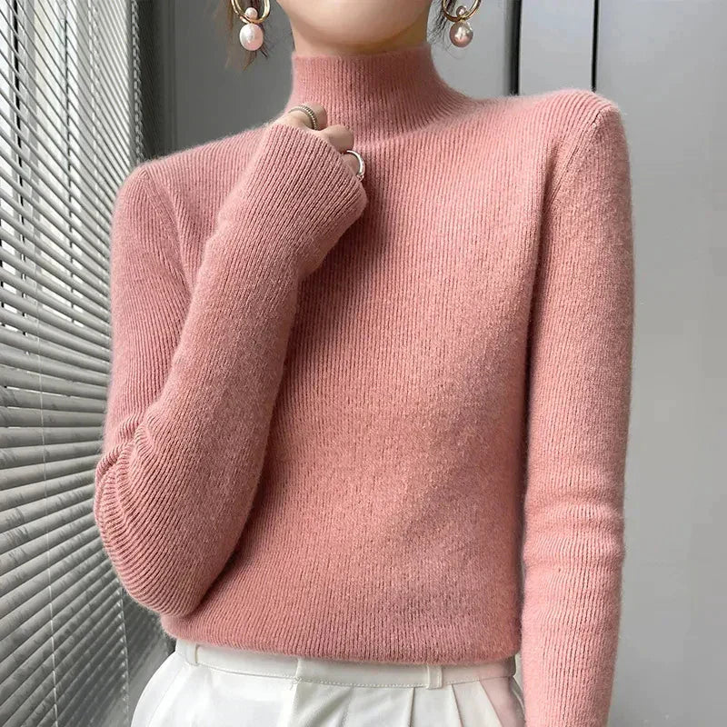 Alice | Knit Sweater With Half Turtleneck and Long Sleeves