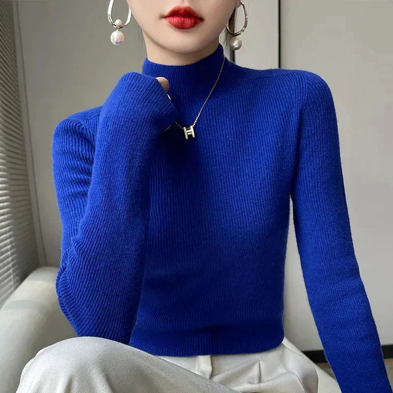 Alice | Knit Sweater With Half Turtleneck and Long Sleeves