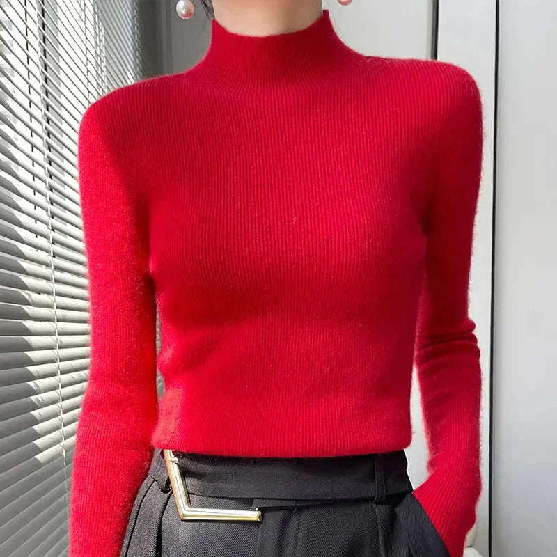 Alice | Knit Sweater With Half Turtleneck and Long Sleeves
