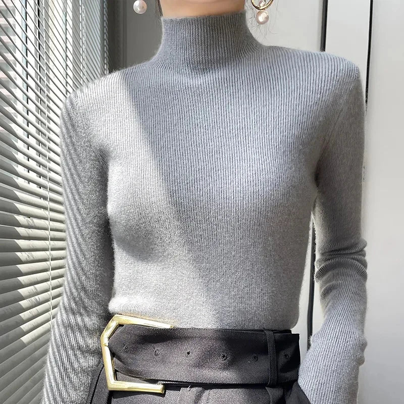 Alice | Knit Sweater With Half Turtleneck and Long Sleeves