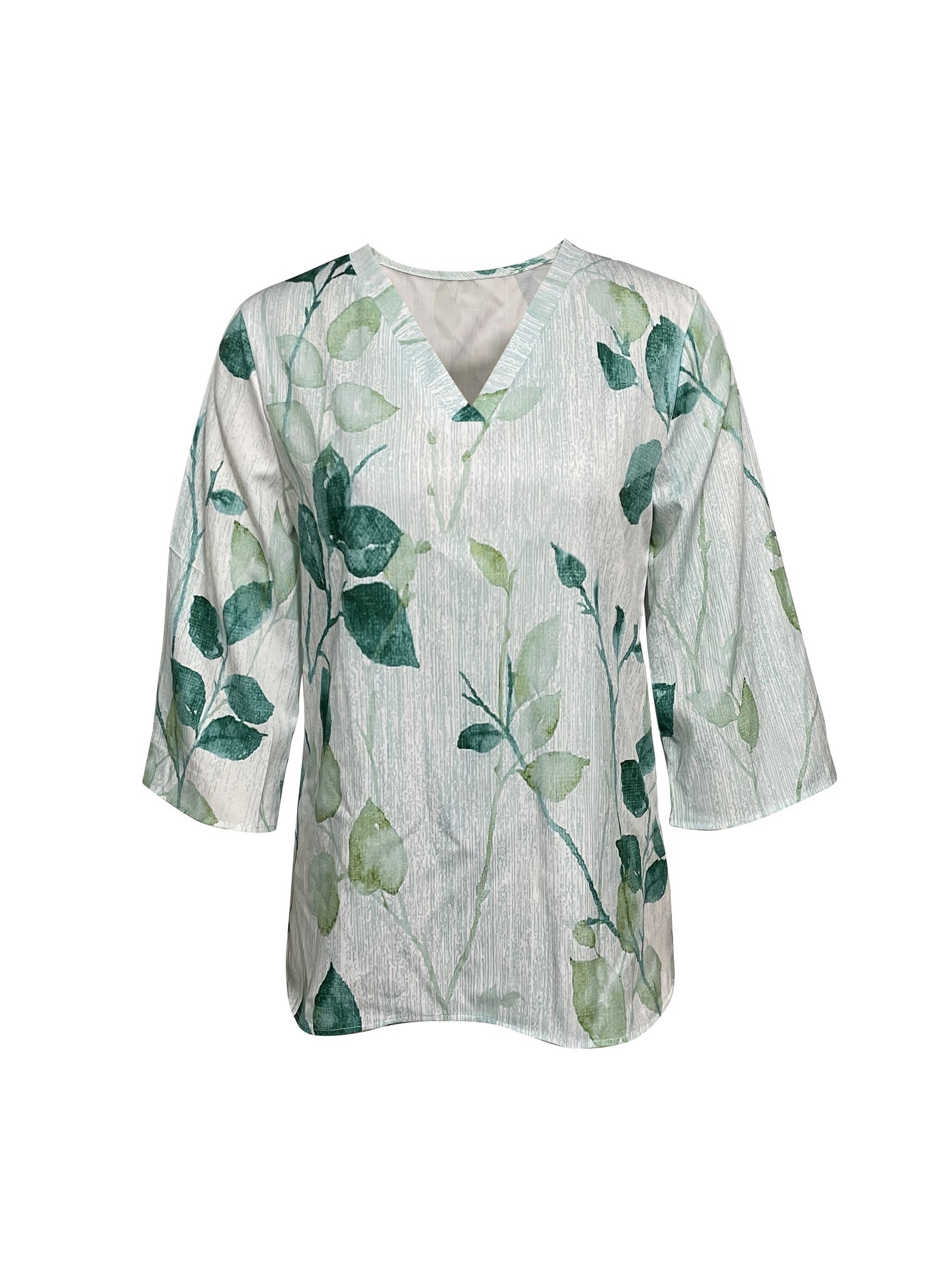 Leaf print v-neck formal blouse for women