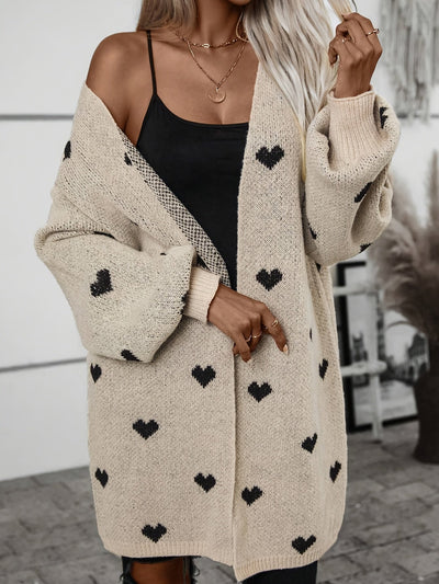 Knitted Cardigan with Heart Pattern in Soft Fabric