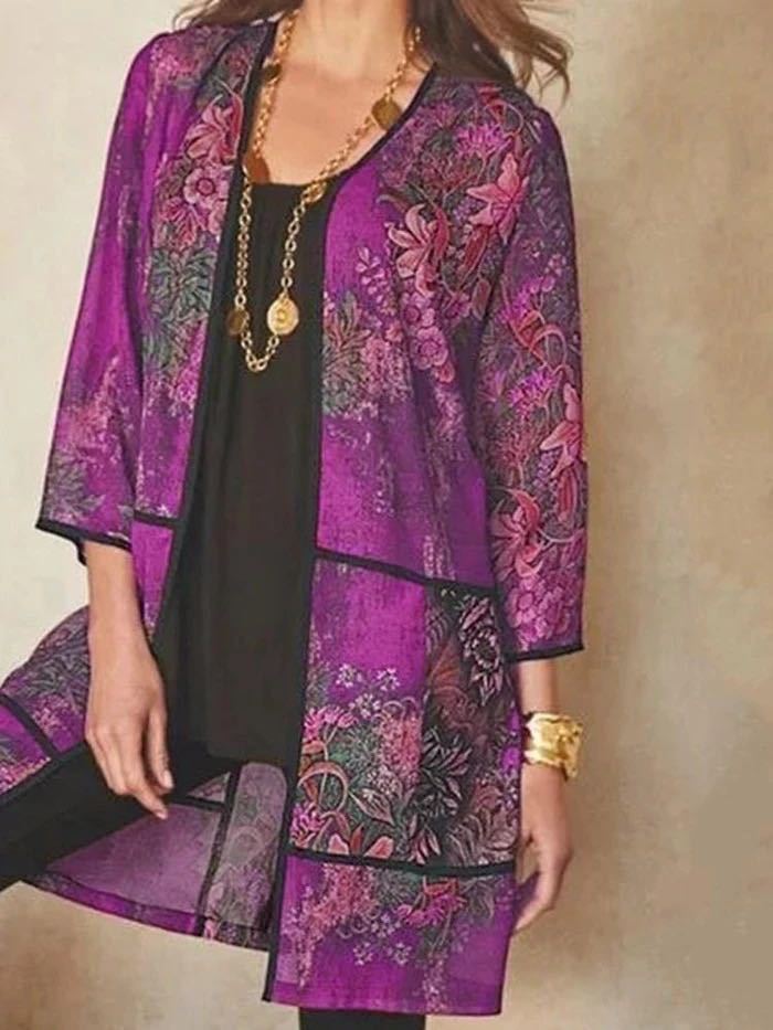 Women’s Tunic Blouse – Relaxed Fit – Sheer Breathable Fabric – 3/4 Sleeve – Printed Pattern