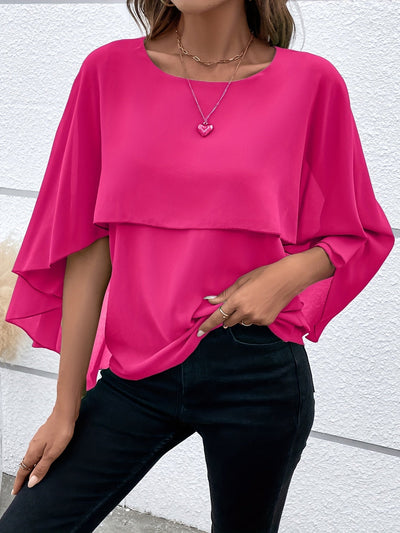 Layered blouse with batwing sleeves for women