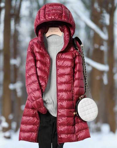 Women’s Long Padded Jacket – Regular Fit – Water-Repellent – Hooded Quilted Coat