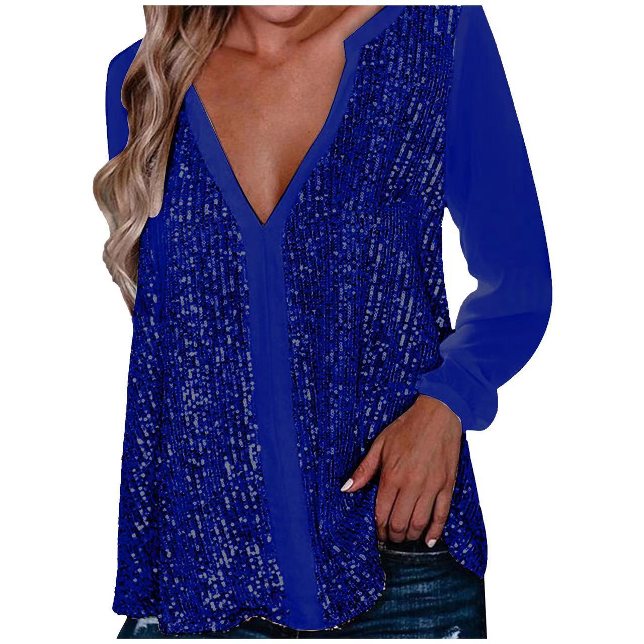 Long Sleeve Sequin V-Neck Blouse
