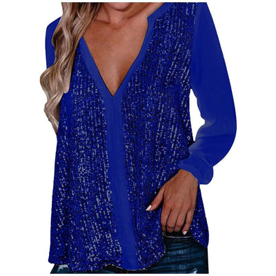 Long Sleeve Sequin V-Neck Blouse