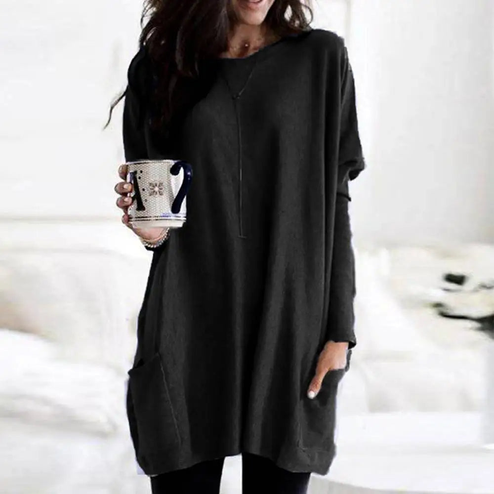 Women's Oversized Sweater - Long Sleeve - Crew Neck - Soft Cotton Blend - with Pockets